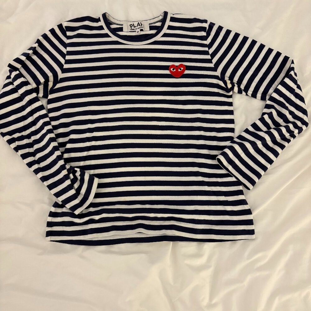 Comme des Garçons PLAY Striped Red Heart Long-Sleeve Shirt Medium